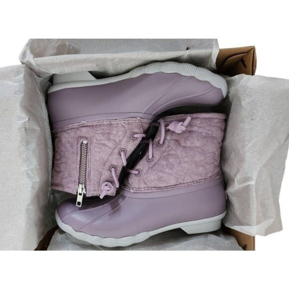 Sperry Womens Duck Boots Purple Ankle Low Heel Cuban Zip Lined Winter Fall 7 New - Picture 5 of 8